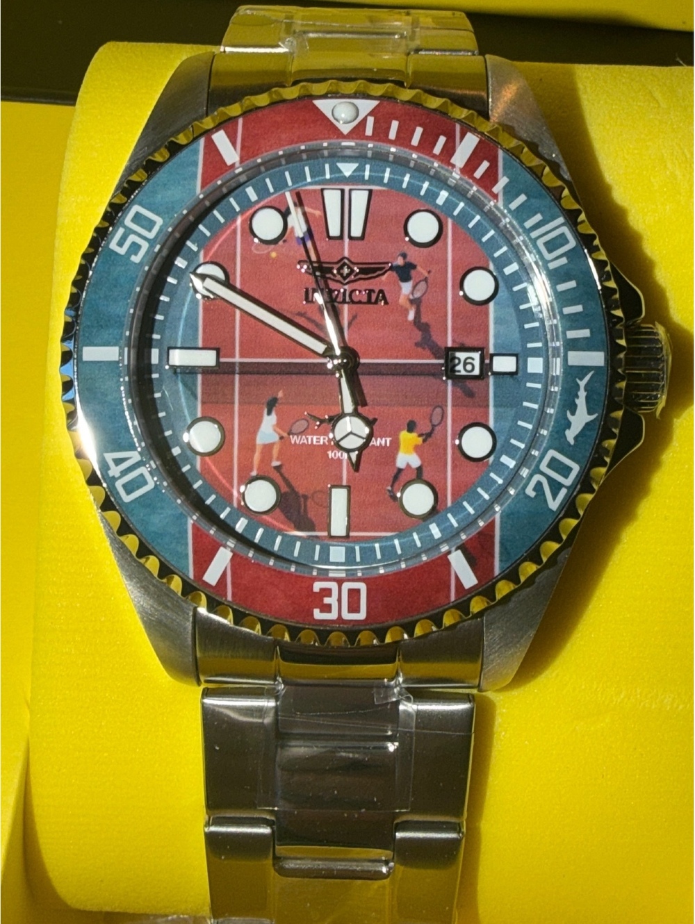 $279 Invicta VISIONS FROM ABOVE-TENNIS red dial diver watch w/ blue & red bezel